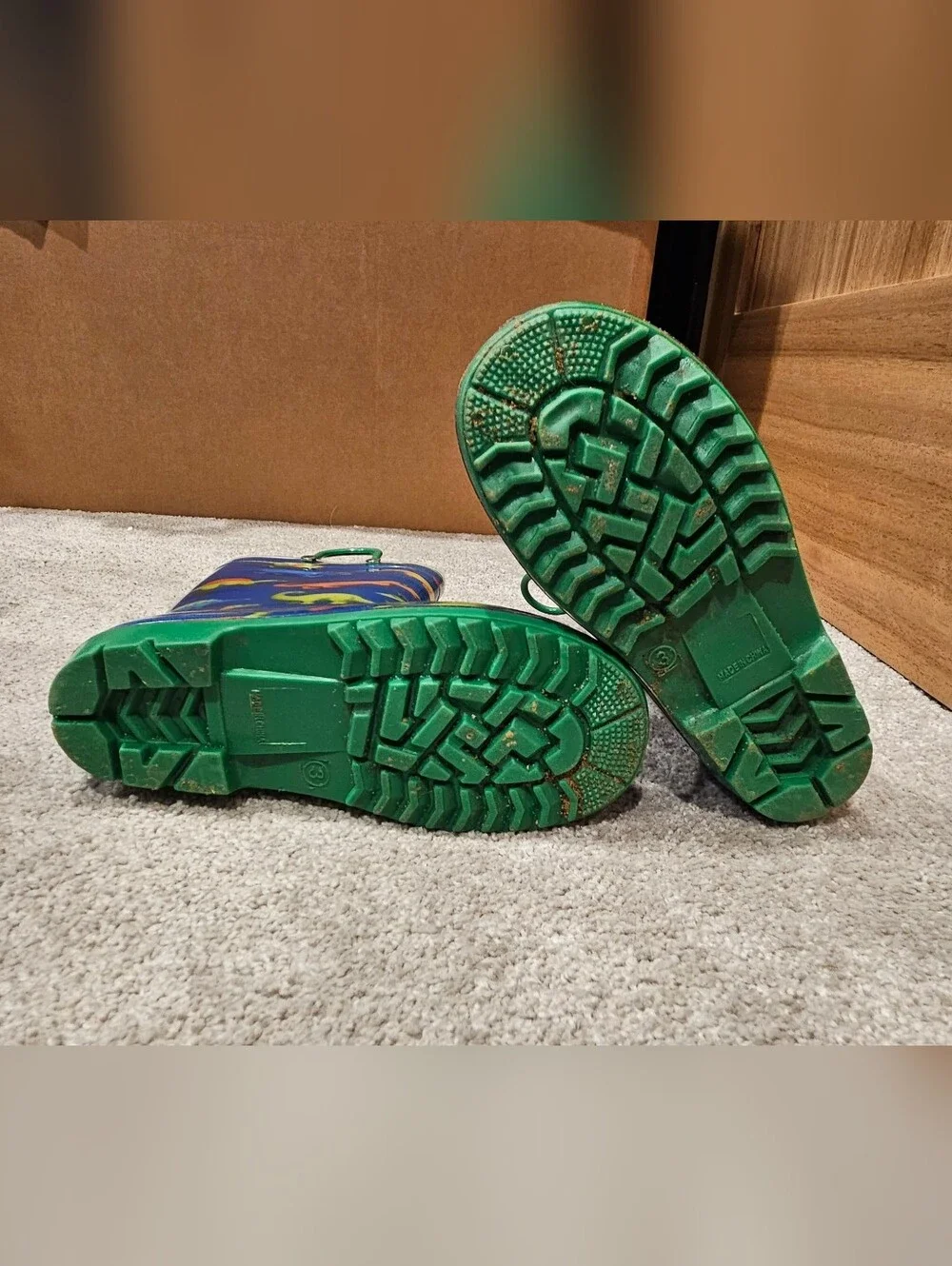 Kids Blue Dinosaur Rain & Snow Boots with Green Handles